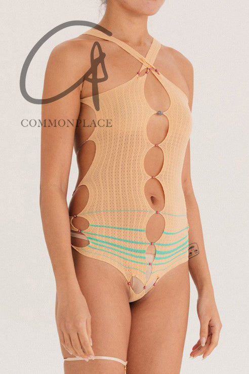 RUI Striped Bodysuit RSS22SF07 Onyx Black &Cheese Light Yellow